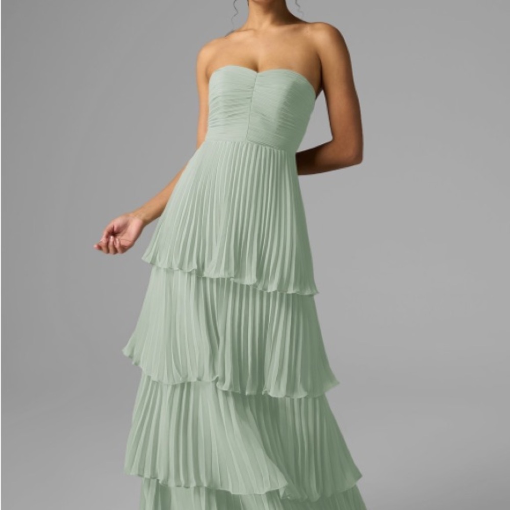 Elegant Strapless Pleated Sage Green Dress